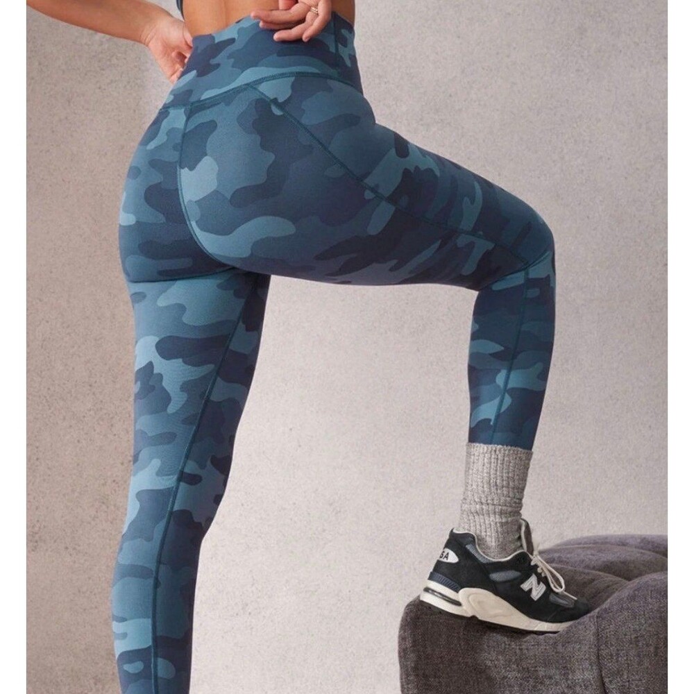 Fabletics Define PowerHold Leggings Blue Camo 7/8 High Rise Small S